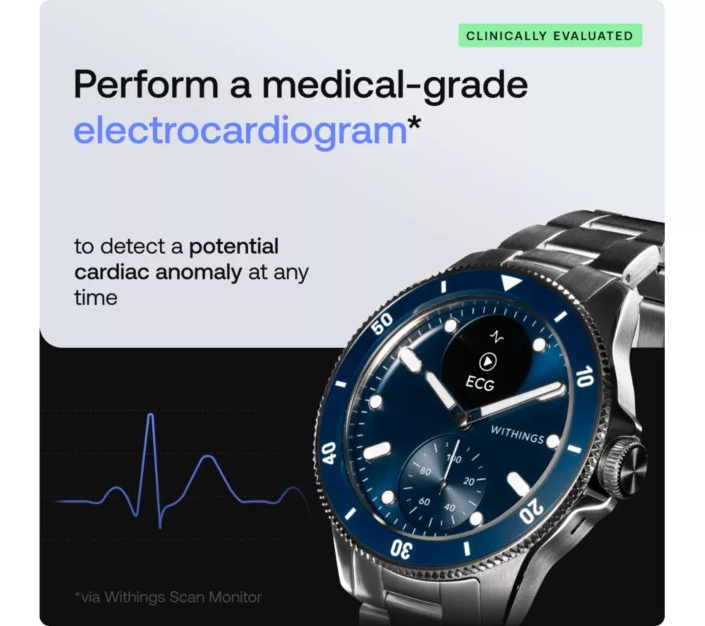 WITHINGS ScanWatch Nova Hybrid Smart Watch - Blue, 42 mm