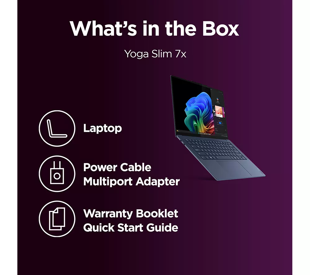 LENOVO Yoga Slim 7X 14" Laptop, Copilot+ PC - Snapdragon X Elite, 1 TB SSD, Cosmic Blue