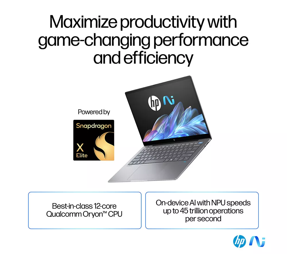 HP OmniBook X 14" Laptop, Copilot+ PC - Snapdragon X Elite, 512 GB SSD, Silver