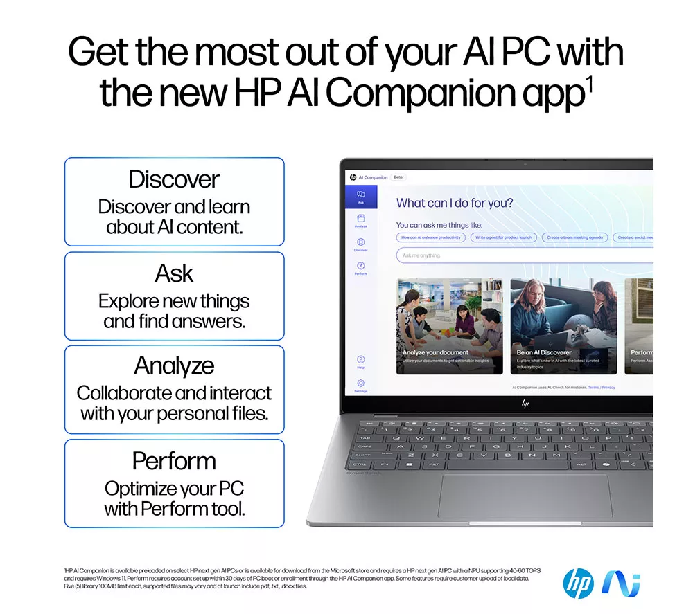 HP OmniBook X 14" Laptop, Copilot+ PC - Snapdragon X Elite, 512 GB SSD, Silver