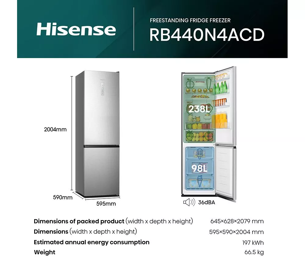 HISENSE RB440N4ACD 60/40 Fridge Freezer - Stainless Steel