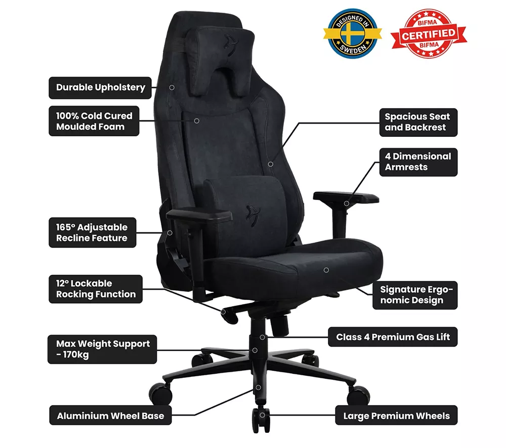 AROZZI Vernazza XL Supersoft Fabric Gaming Chair - Black