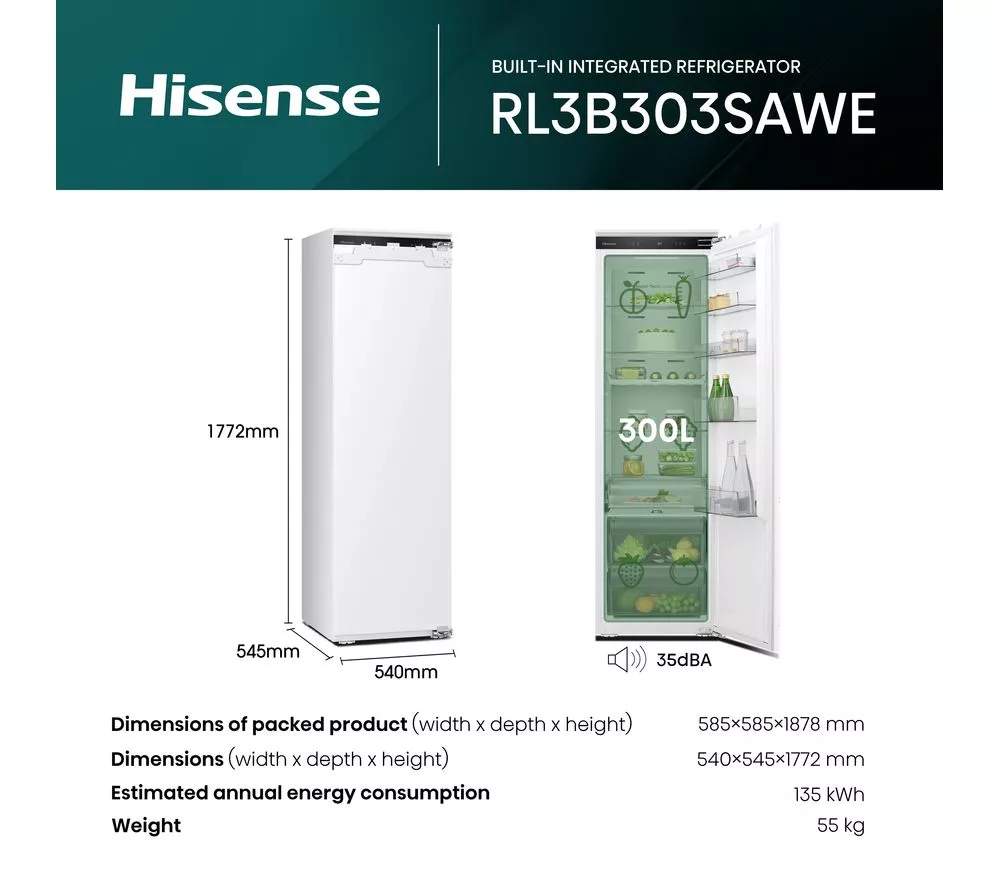 HISENSE RL3B303SAWE Integrated Tall Fridge - Fixed Hinge