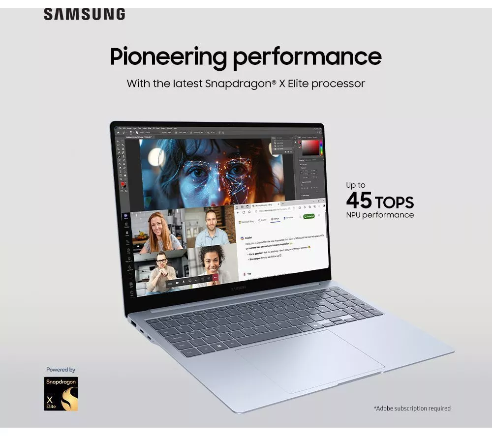 SAMSUNG Galaxy Book4 Edge 14" Refurbished Laptop, Copilot+ PC - Snapdragon X Elite, 512 GB SSD, Sapphire Blue, Excellent Condition