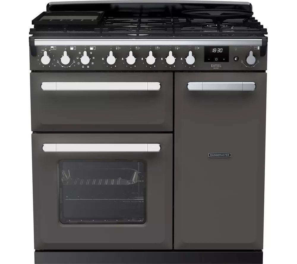 RANGEMASTER Estel Deluxe ESDL90DFPSLT/CM1 90 cm Dual Fuel Range Cooker - Slate & Chrome