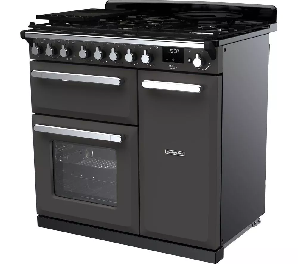 RANGEMASTER Estel Deluxe ESDL90DFPSLT/CM1 90 cm Dual Fuel Range Cooker - Slate & Chrome