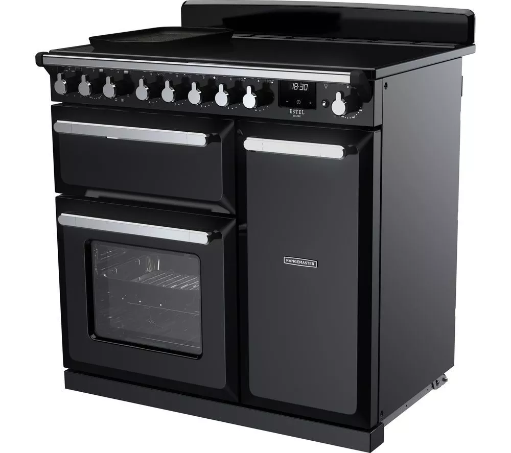 RANGEMASTER Estel Deluxe ESDL90EIPGBL/CM1 90 cm Electric Induction Range Cooker - Black & Chrome