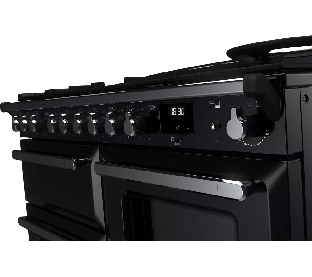 RANGEMASTER Estel Deluxe ESDLO110DFPGBL/CM1 110 cm Dual Fuel Range Cooker - Black & Chrome