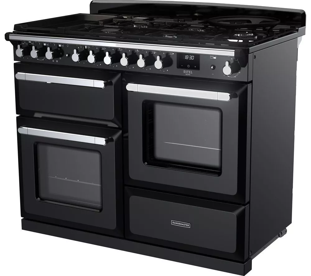 RANGEMASTER Estel Deluxe ESDLO110DFPGBL/CM1 110 cm Dual Fuel Range Cooker - Black & Chrome