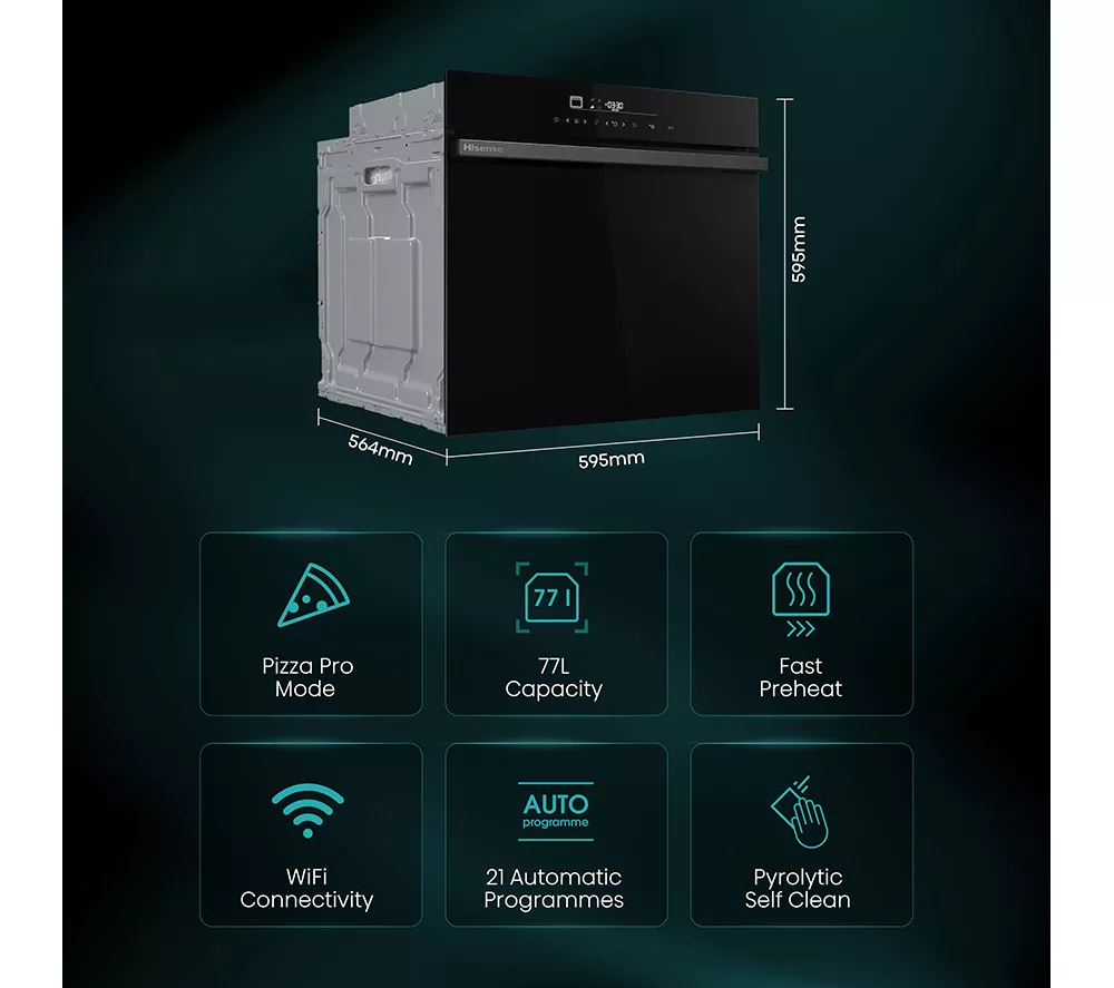 HISENSE Hi6 BlackLine HO66FAPizzaChef Electric Pyrolytic Smart Oven - Jet Black