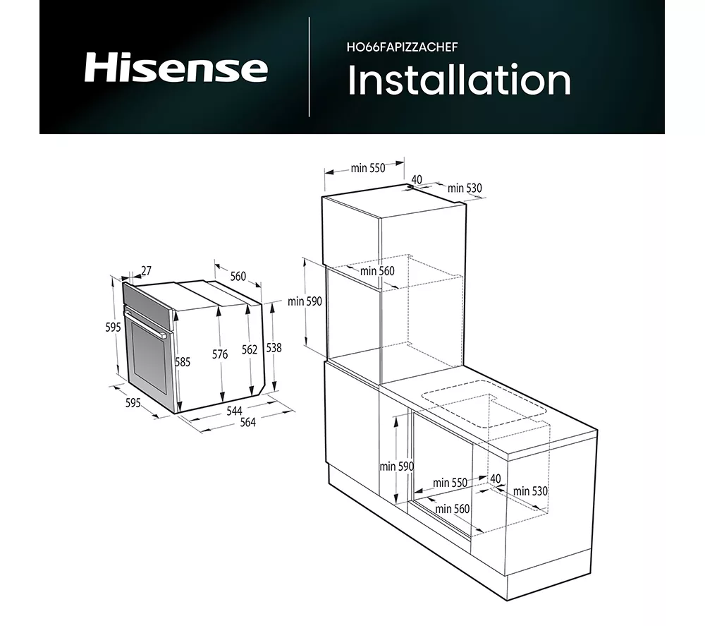 HISENSE Hi6 BlackLine HO66FAPizzaChef Electric Pyrolytic Smart Oven - Jet Black