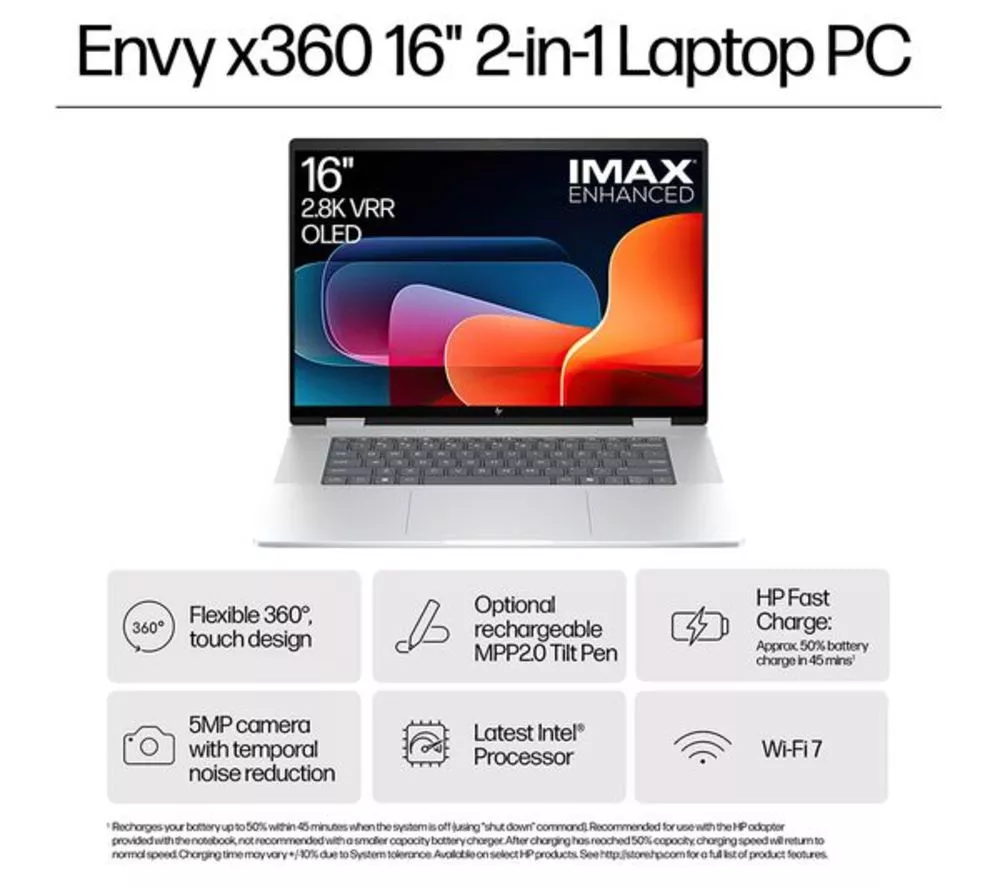 HP ENVY x360 16-ac0501na 16" 2 in 1 Refurbished Laptop - Intel® Core™ Ultra 7, 512 GB SSD, Silver (Excellent Condition)