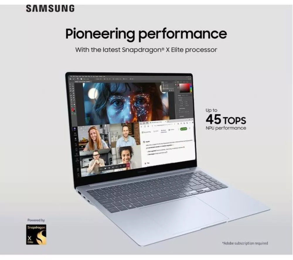 SAMSUNG Galaxy Book4 Edge 16" Refurbished Laptop, Copilot+ PC - Snapdragon X Elite, 512 GB SSD, Sapphire Blue (Very Good Condition)