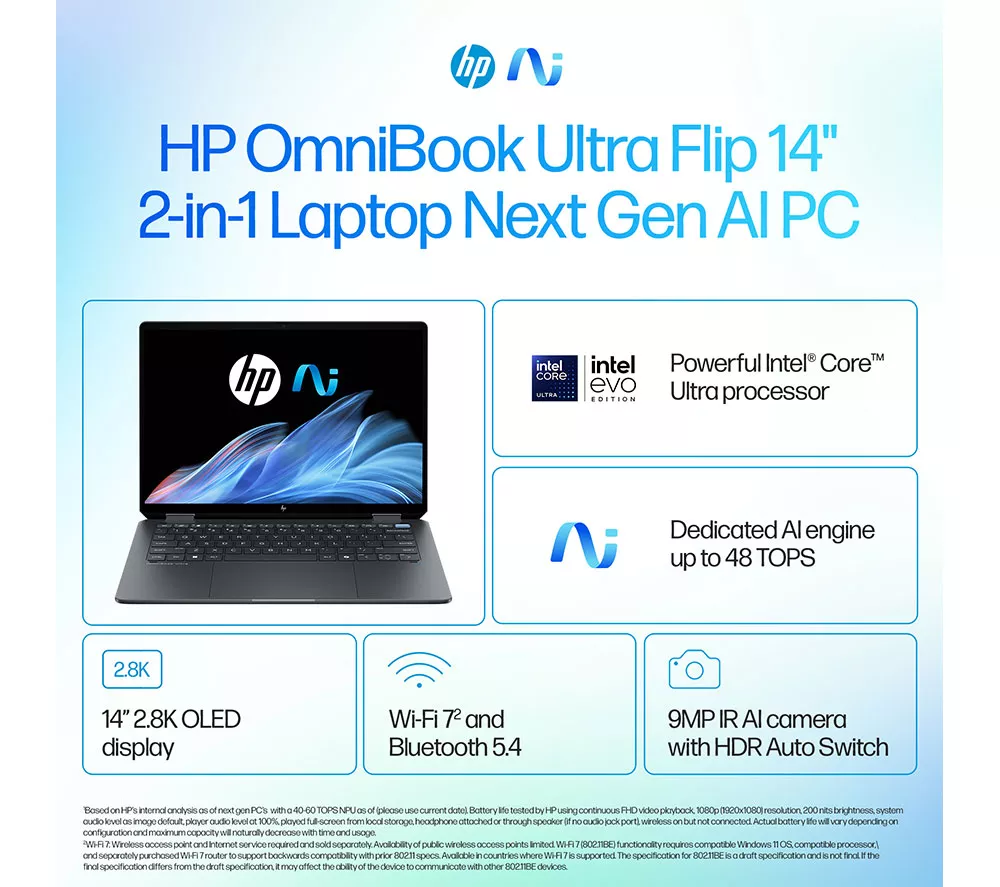 HP OmniBook Ultra Flip 14" 2 in 1 Laptop - Intel® Core™ Ultra 7, 2 TB SSD, Grey