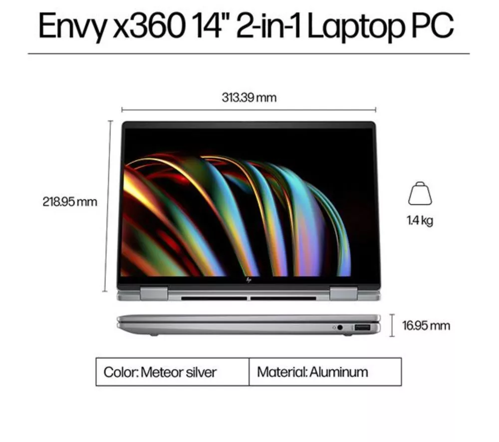 HP ENVY x360 14-fc0501na 14" 2 in 1 Refurbished Laptop - Intel® Core™ Ultra 5, 512 GB SSD, Silver (Very Good Condition)
