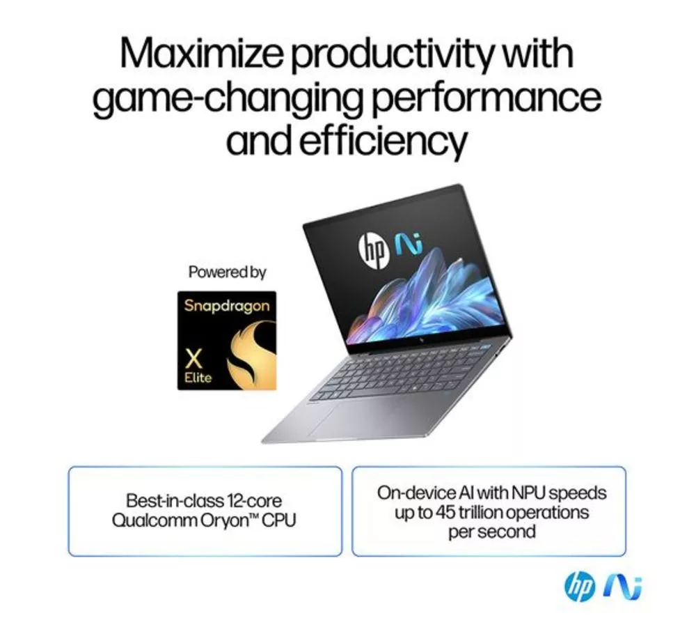 HP OmniBook X 14" Refurbished Laptop, Copilot+ PC - Snapdragon X Elite, 1 TB SSD, Silver (Very Good Condition)