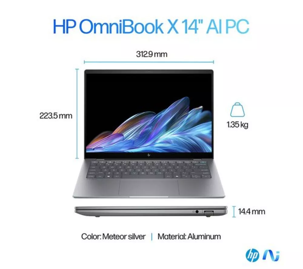 HP OmniBook X 14" Refurbished Laptop, Copilot+ PC - Snapdragon X Elite, 1 TB SSD, Silver (Very Good Condition)