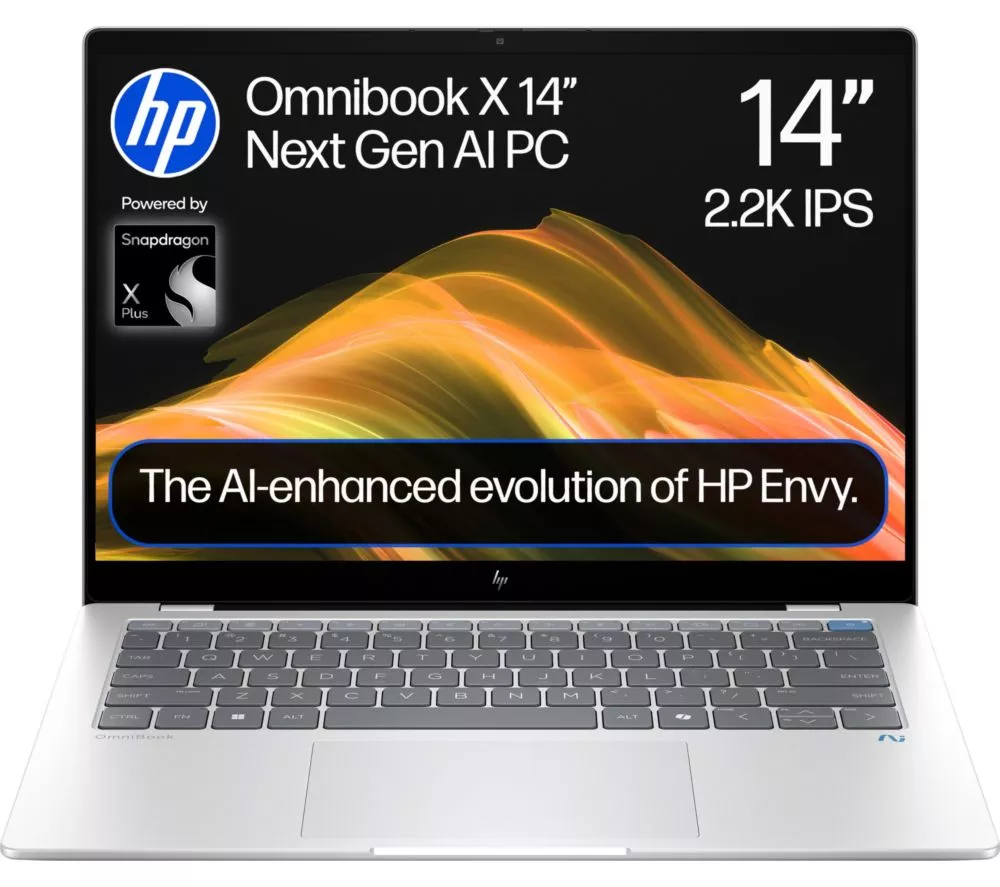 HP OmniBook X 14" Laptop, Copilot+ PC - Snapdragon X Plus, 512 GB SSD, Silver