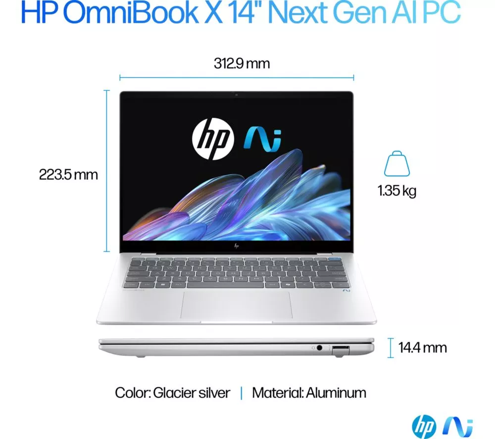 HP OmniBook X 14" Laptop, Copilot+ PC - Snapdragon X Plus, 512 GB SSD, Silver