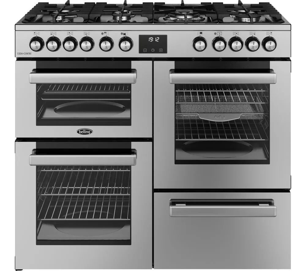 BELLING Cookcentre 100DF Dual Fuel Range Cooker - Stainless Steel & Chrome