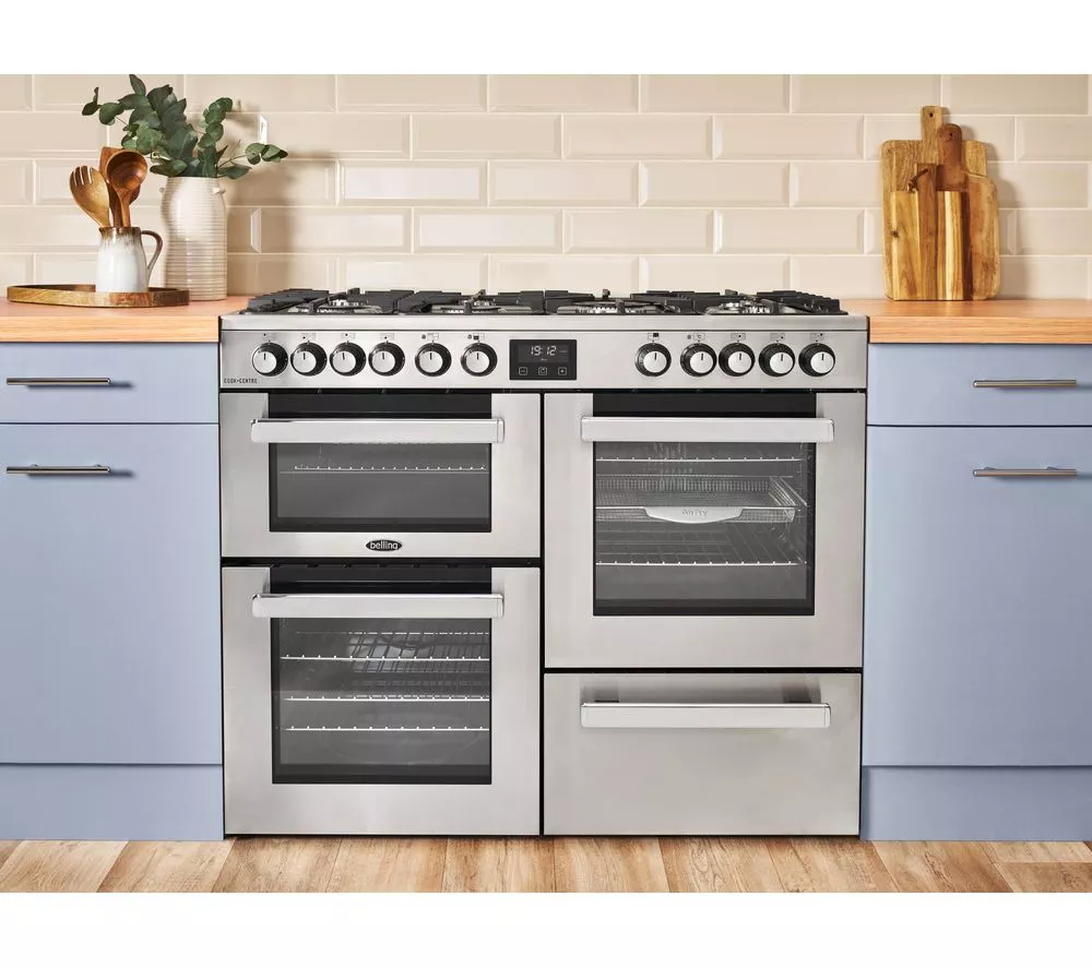 BELLING Cookcentre 100DF Dual Fuel Range Cooker - Stainless Steel & Chrome