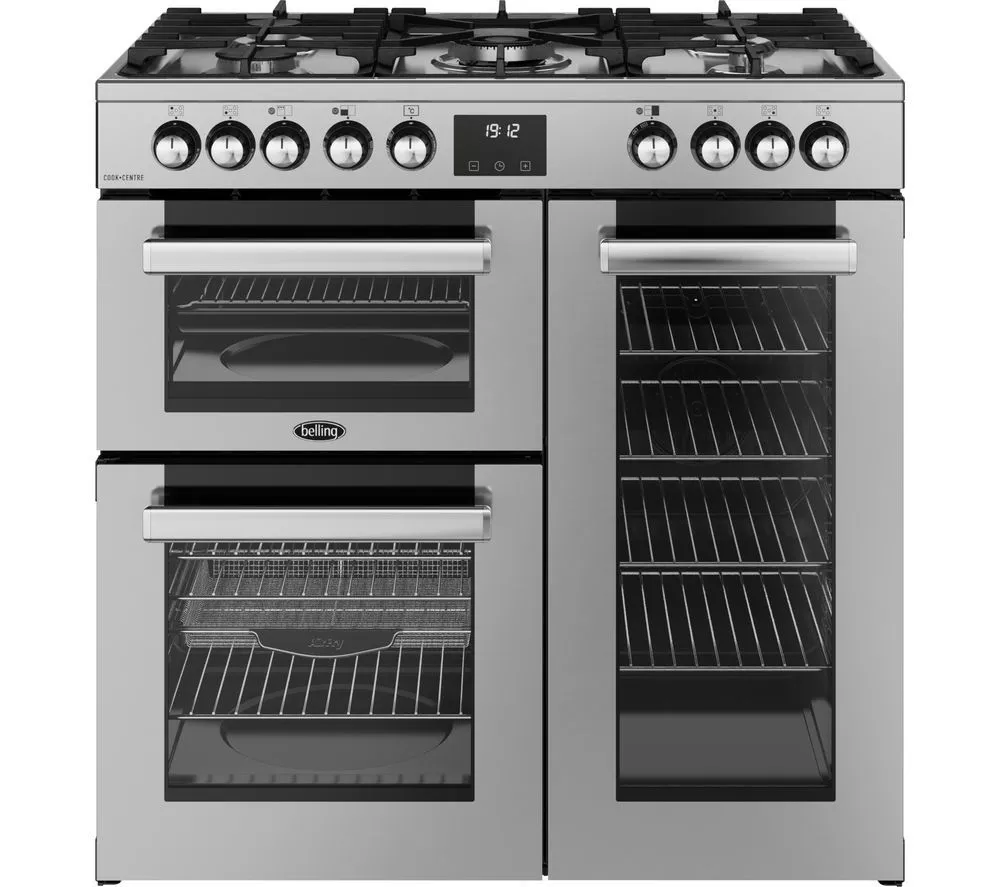 BELLING Cookcentre 90DF Dual Fuel Range Cooker - Stainless Steel & Chrome
