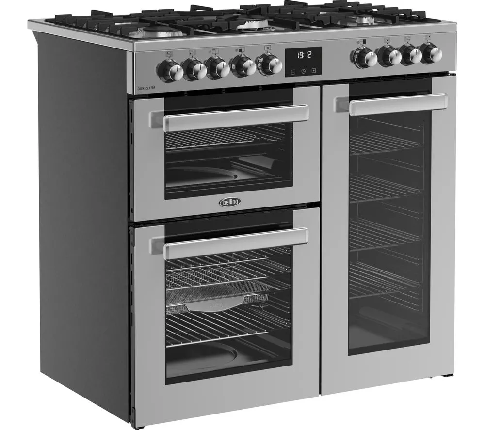 BELLING Cookcentre 90DF Dual Fuel Range Cooker - Stainless Steel & Chrome