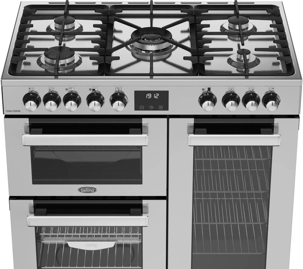 BELLING Cookcentre 90DF Dual Fuel Range Cooker - Stainless Steel & Chrome