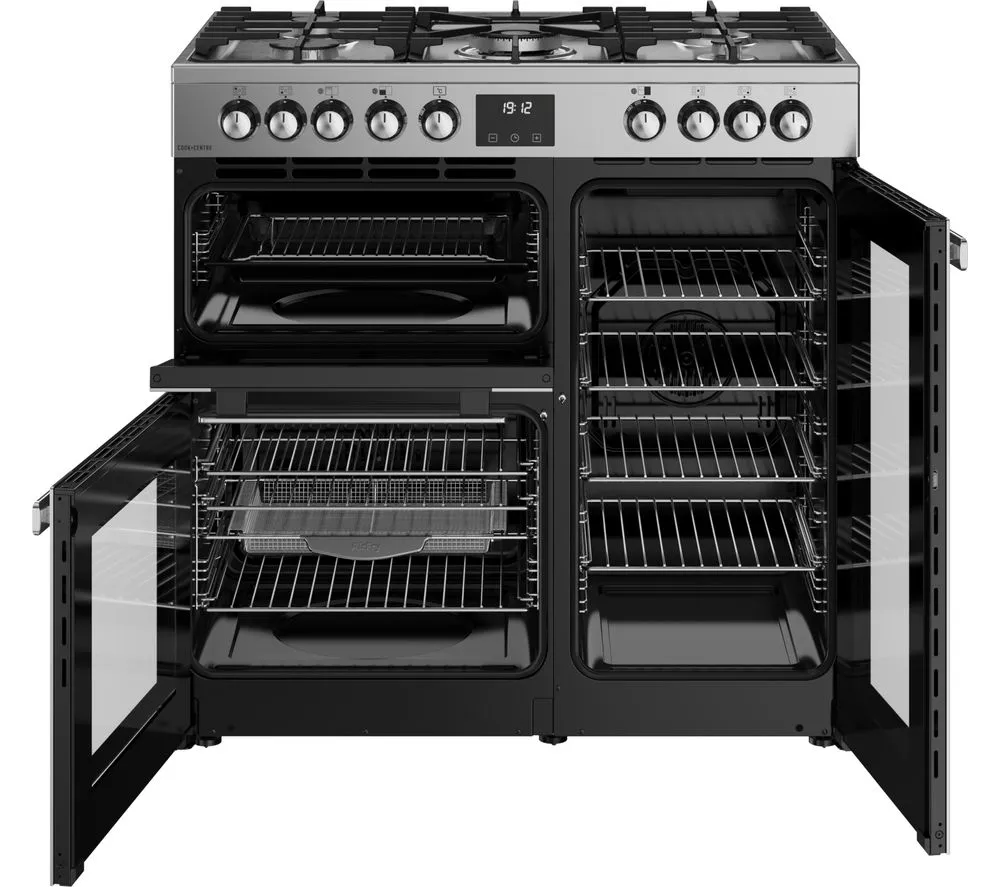 BELLING Cookcentre 90DF Dual Fuel Range Cooker - Stainless Steel & Chrome