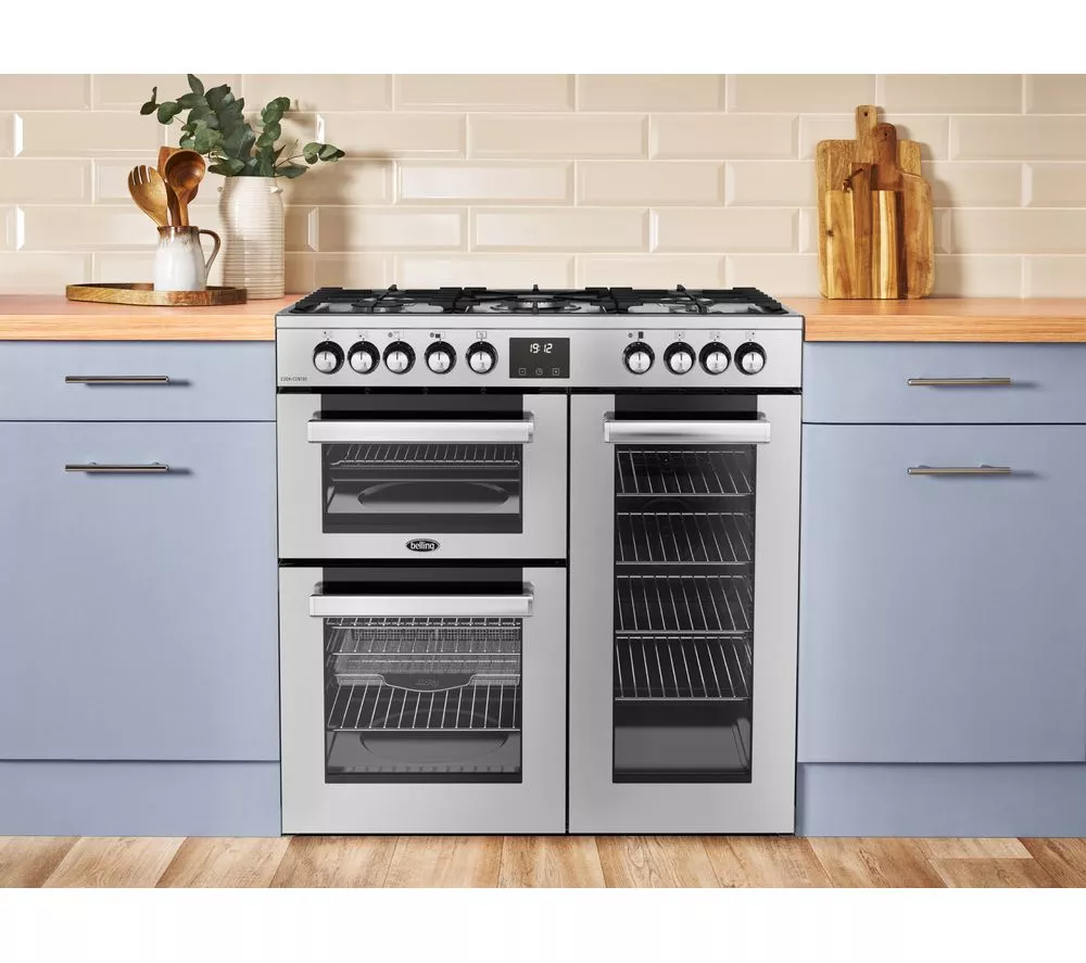 BELLING Cookcentre 90DF Dual Fuel Range Cooker - Stainless Steel & Chrome