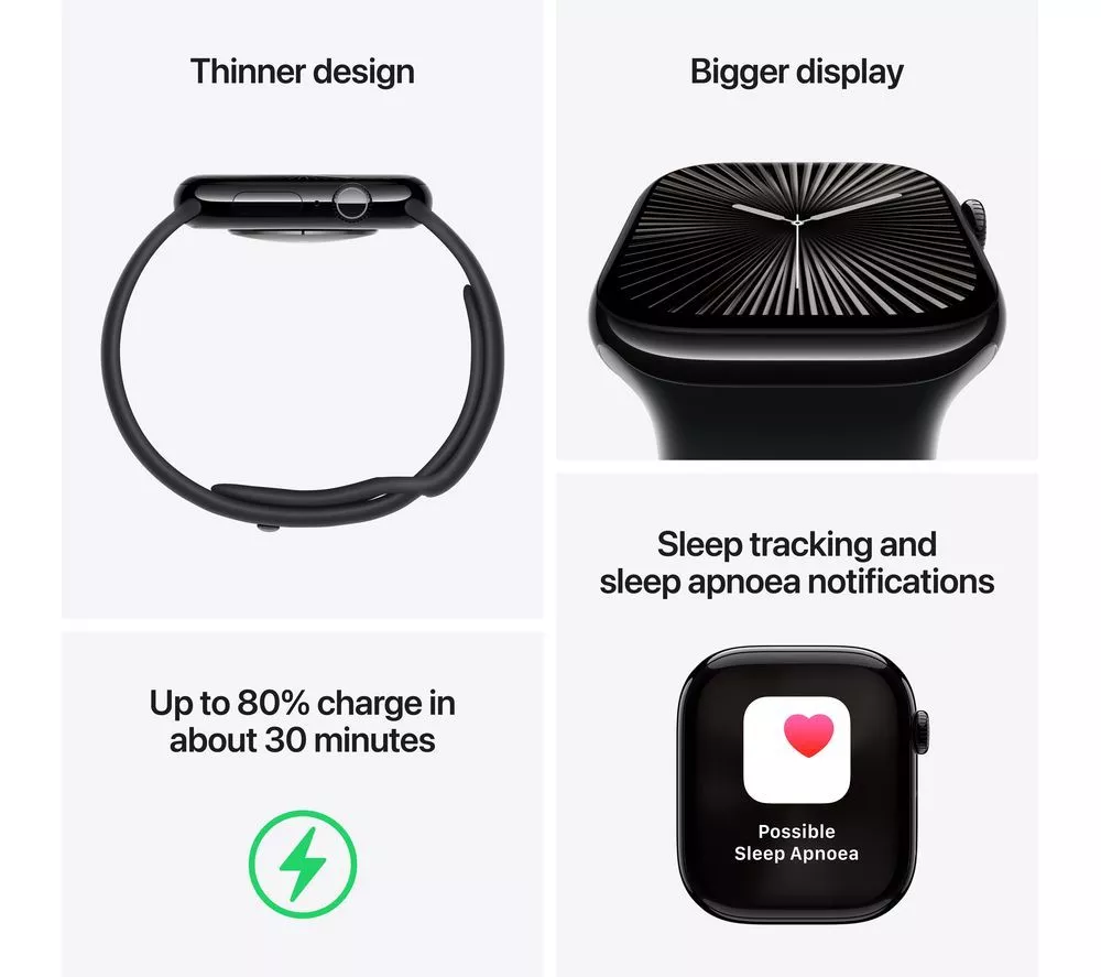 APPLE Watch Series 10 - 46 mm Jet Black Aluminium Case with Black Sport Band, M/L