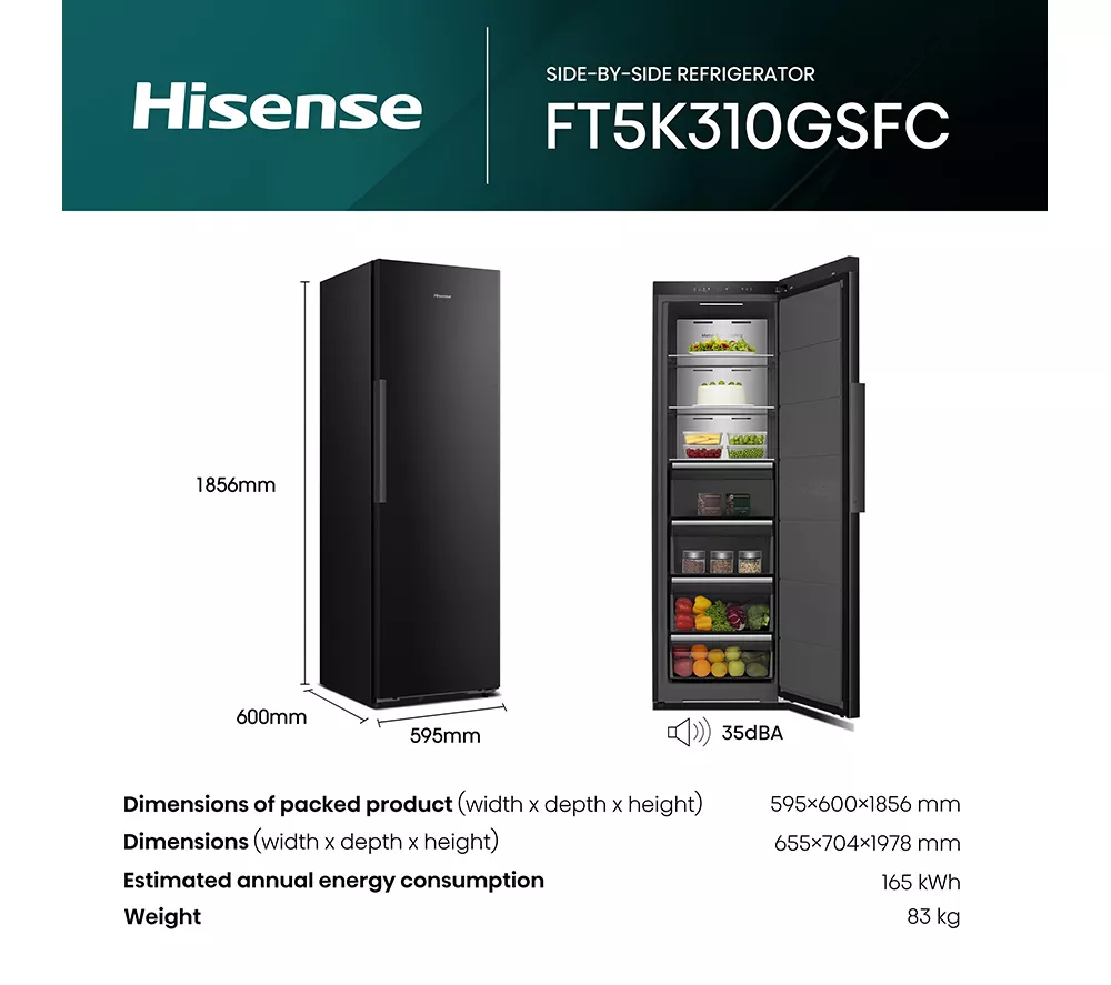 HISENSE KitchenFit FT5K310GSFC Tall Freezer - Black