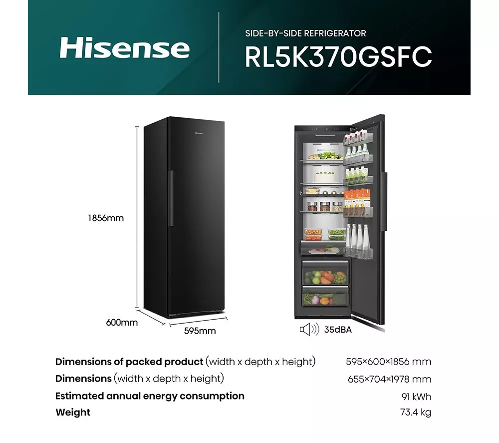 HISENSE KitchenFit RL5K370GSFC Tall Fridge - Black