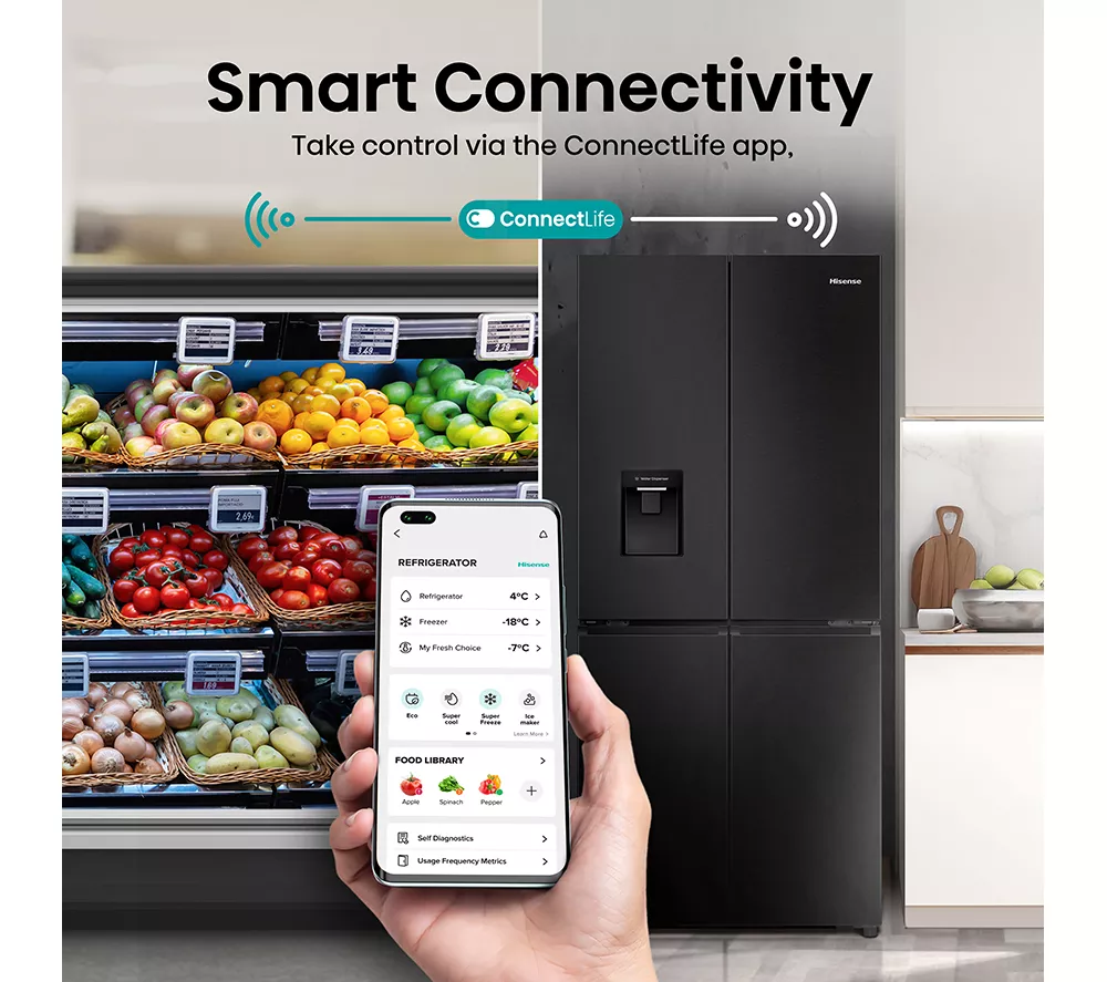 HISENSE PureFlat RQ5P470SMFE Smart Fridge Freezer - Black Stainless Steel