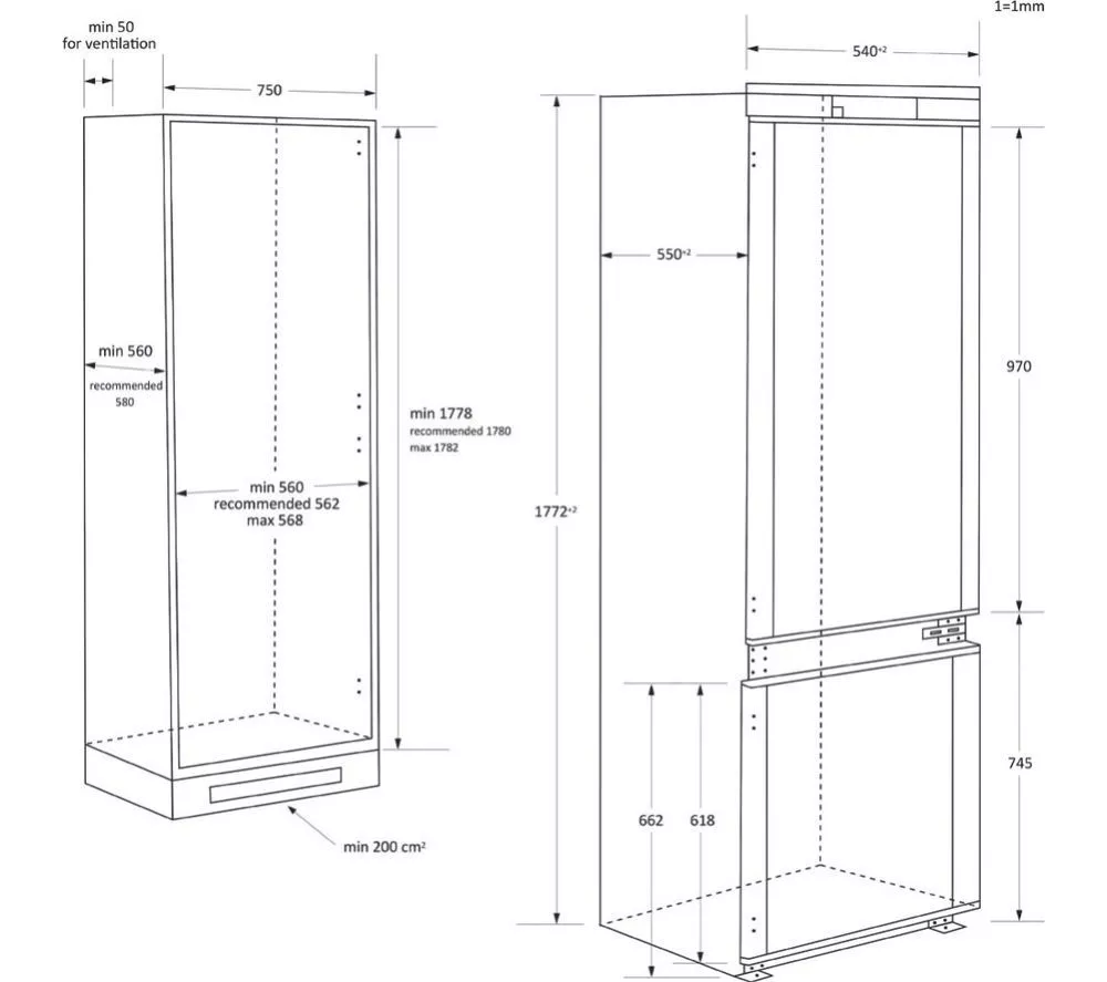 HAIER HBW7518CTK Integrated Smart 70/30 Fridge Freezer - Sliding Hinge