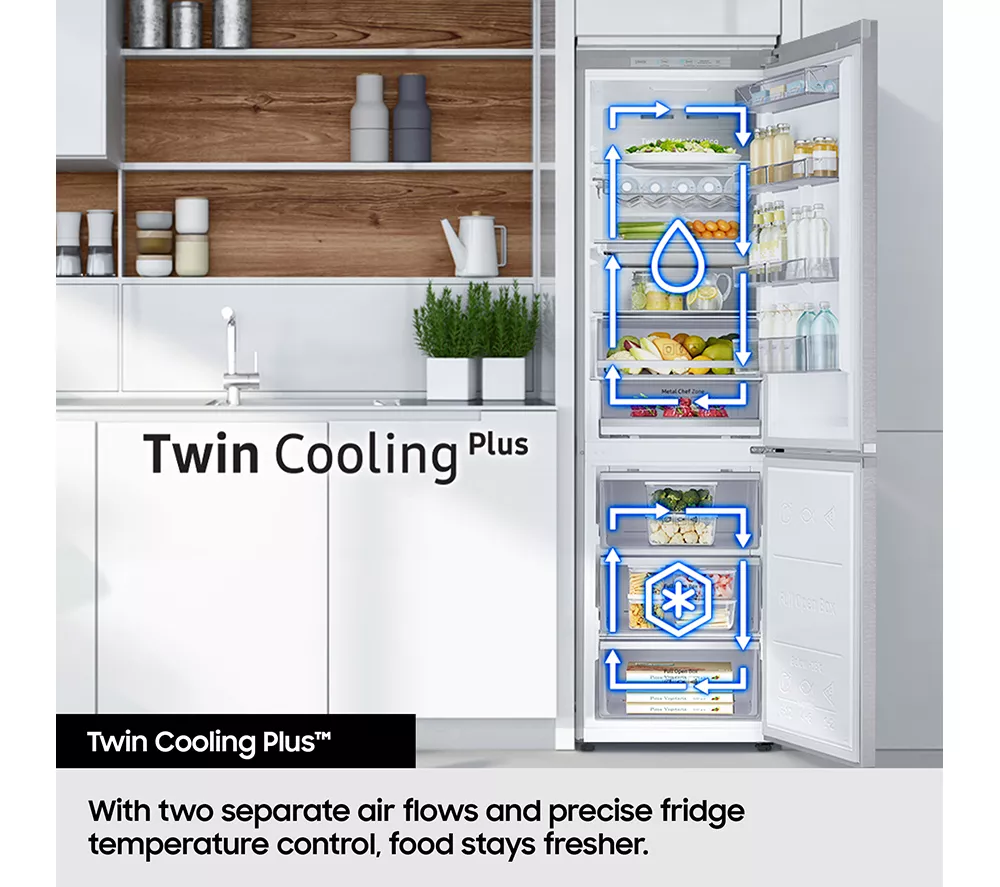 SAMSUNG Bespoke SpaceMax RB38C7AGWS9/EU Smart 70/30 Fridge Freezer - Refined Inox