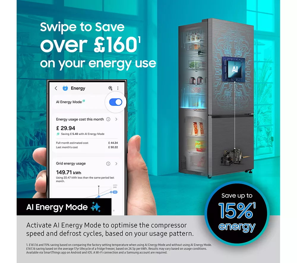 SAMSUNG Bespoke SpaceMax RB38C7AGWS9/EU Smart 70/30 Fridge Freezer - Refined Inox