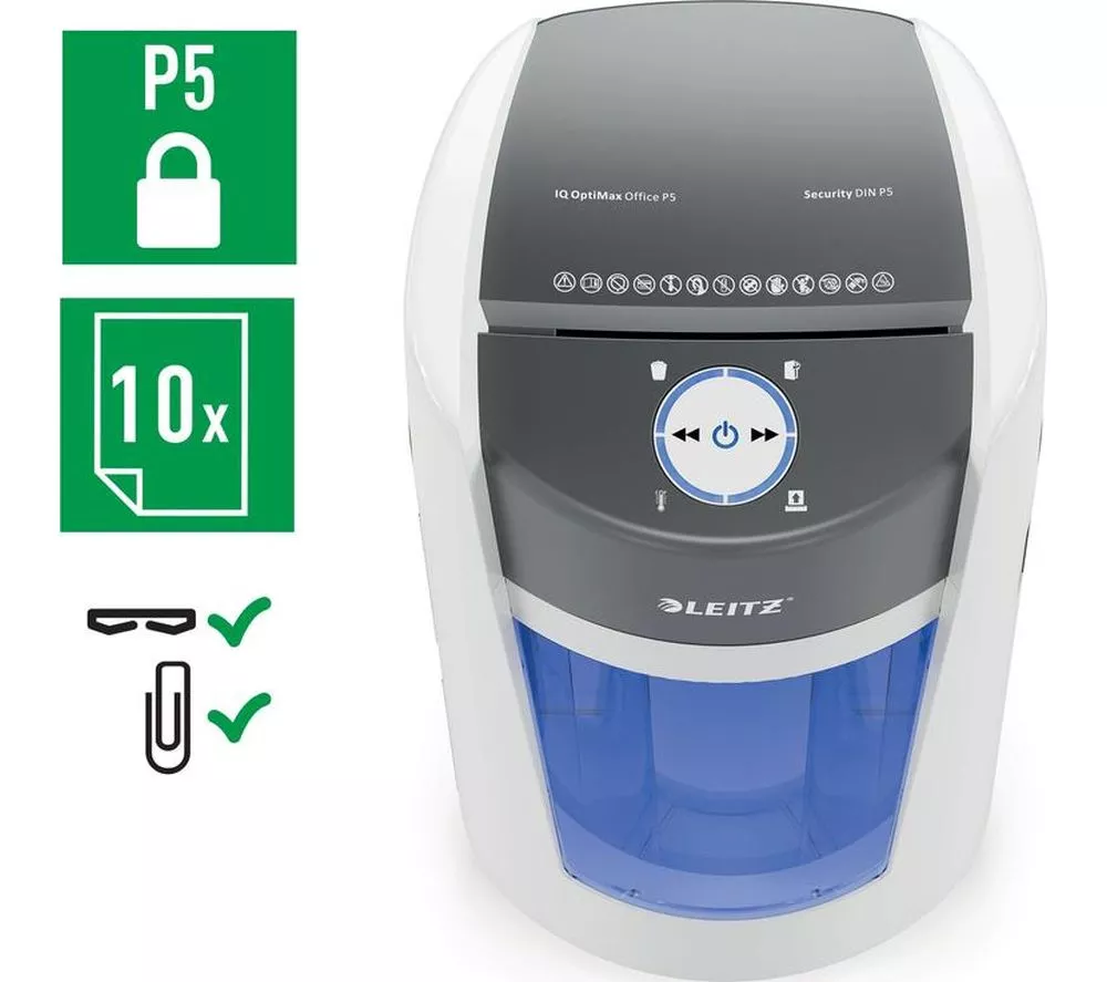 LEITZ IQ OptiMax Office P5 Micro Cut Paper Shredder