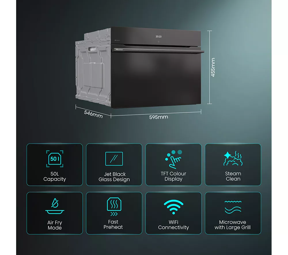 HISENSE Hi8 BlackLine BIM4AH8UKWF Compact Electric Oven with Microwave – Jet Black