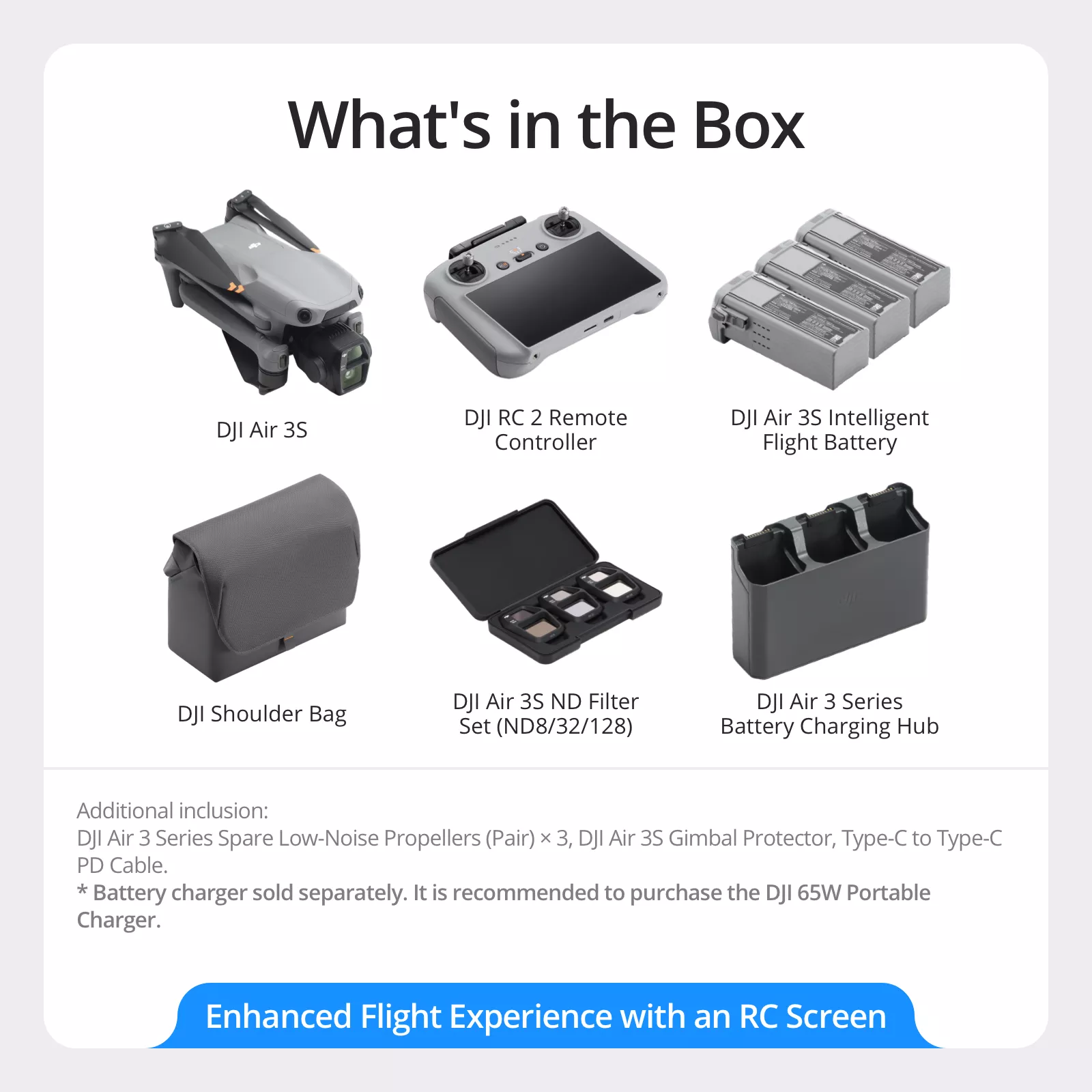 DJI Air 3S Drone Fly More Combo with RC 2 Remote Controller - Grey