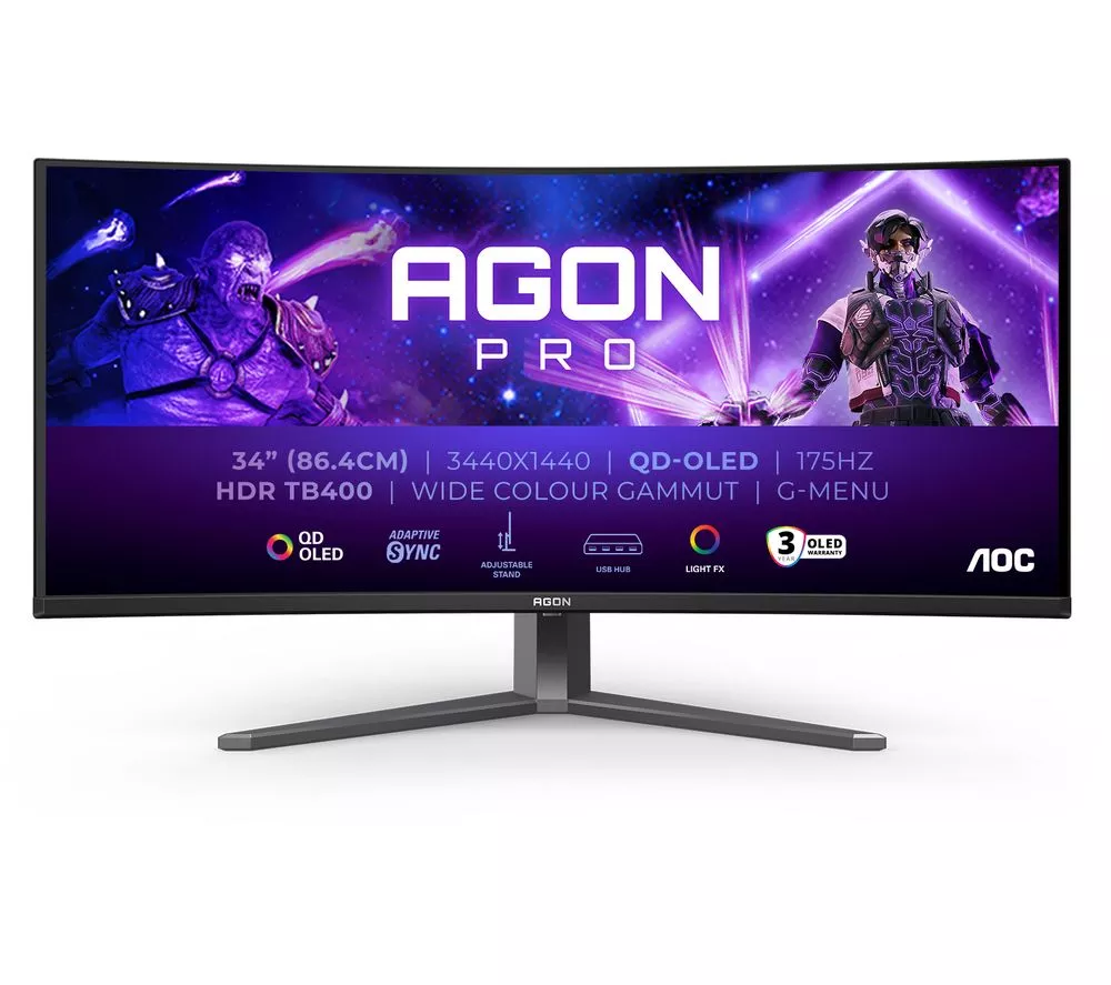 AOC AGON PRO AG346UCD Wide Quad HD 34" Curved OLED Gaming Monitor - Black