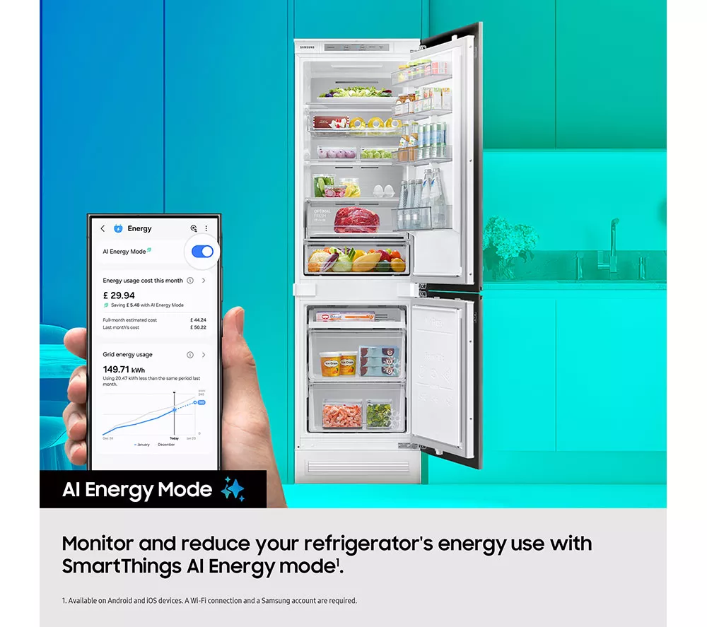 SAMSUNG Bespoke AI Series 6 SpaceMax BRB70F26DES0EU Integrated Smart 70/30 Fridge Freezer - Sliding Hinge, White