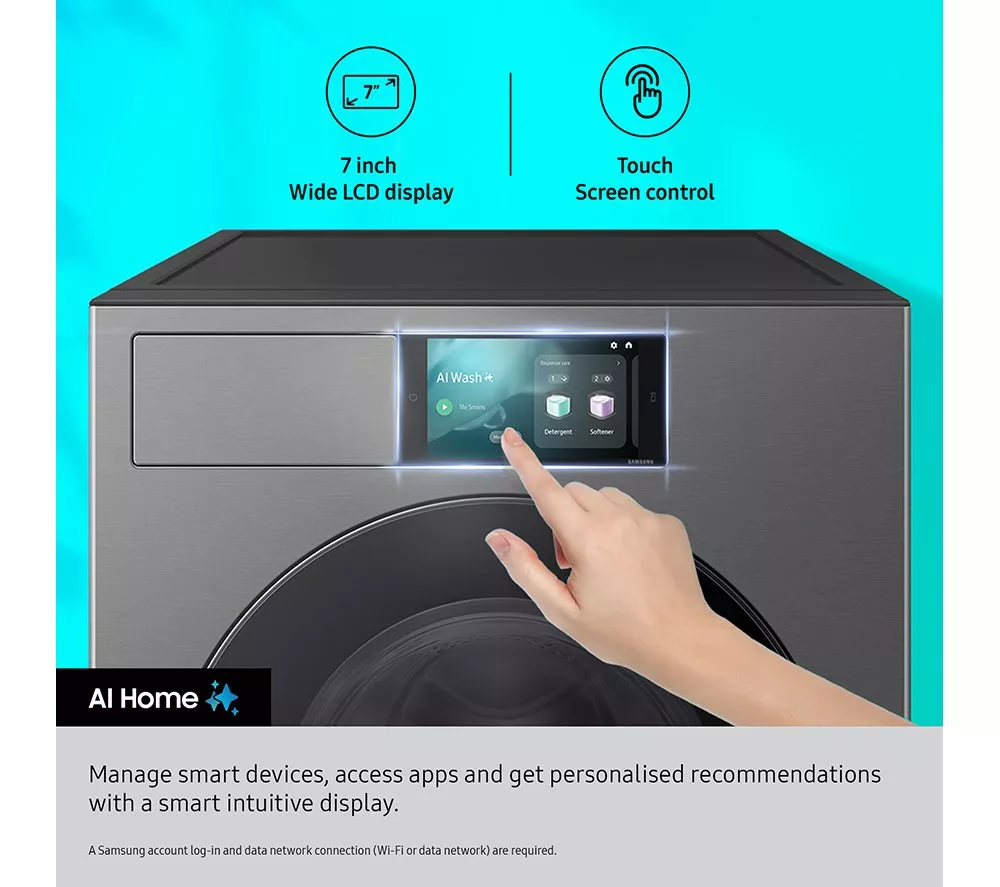 SAMSUNG Series 9 AI Home AI Energy WF90F09C4SU1 WiFi-enabled 9kg 1400 Spin Smart Washing Machine - Dark Silver
