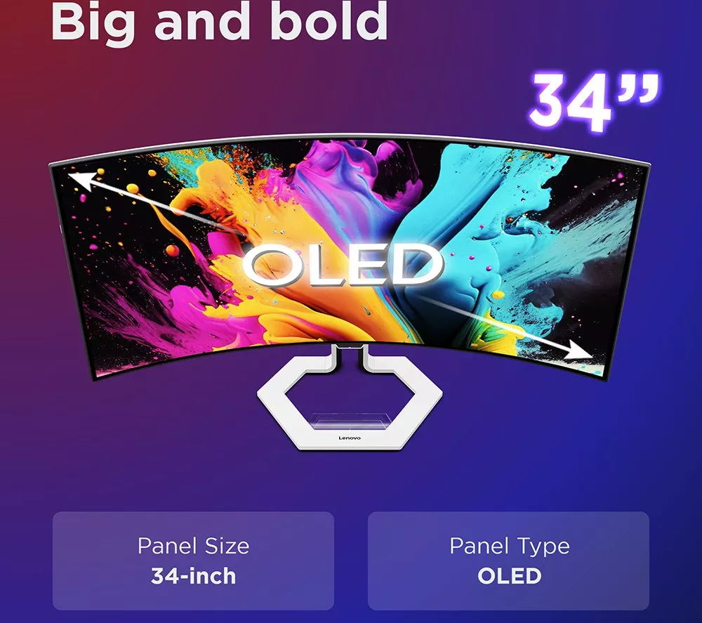 LENOVO Legion Pro 34WD-10 Quad HD 34" OLED Gaming Monitor - White
