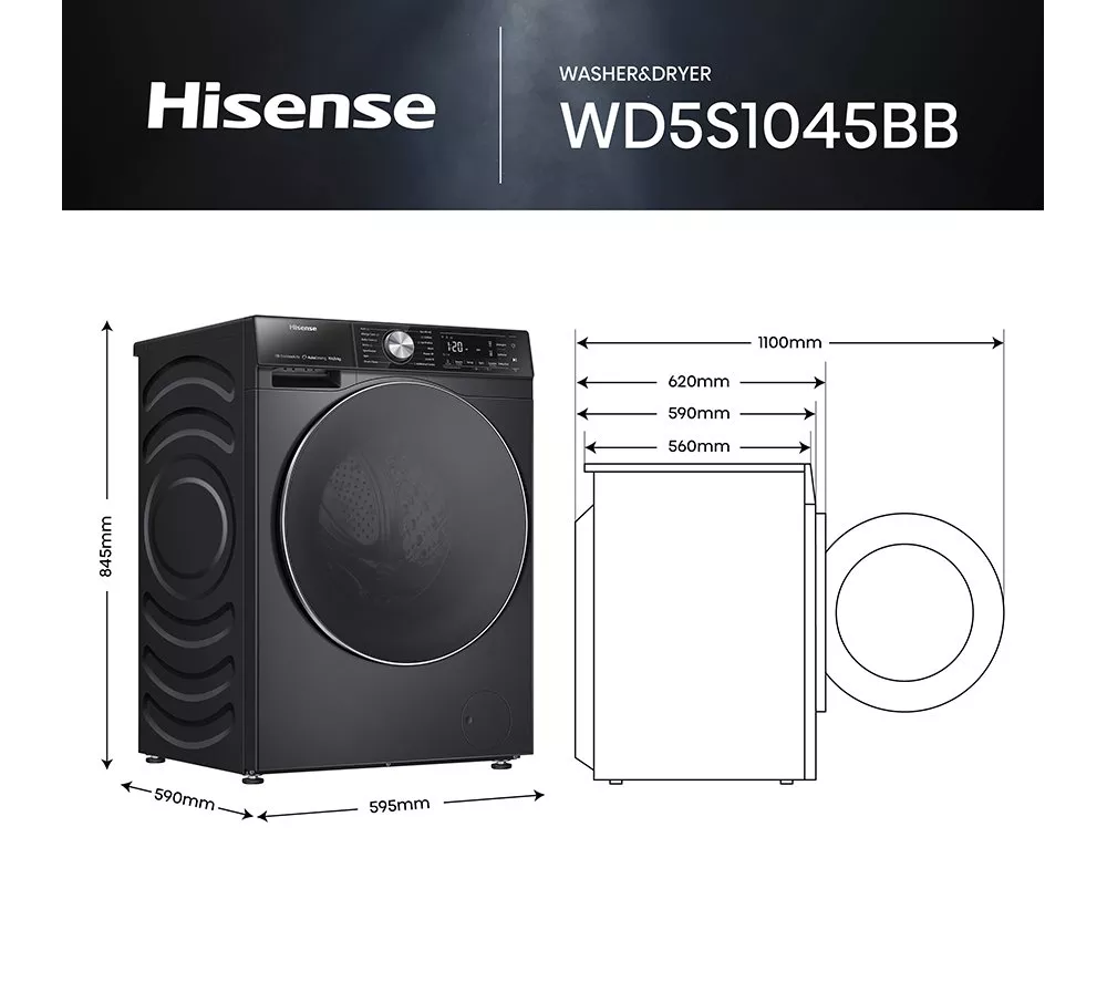 HISENSE 5S Series Auto Dosing WD5S1045BB WiFi-enabled 10.5 kg Washer Dryer - Black