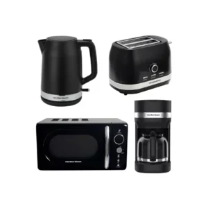 HAMILTON BEACH Ella Compact Solo Microwave, Electric Kettle, Coffee Machine & 2-Slice Toaster Set - Black