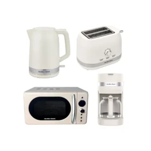 HAMILTON BEACH Ella Compact Solo Microwave, Electric Kettle, Coffee Machine & 2-Slice Toaster Set - White