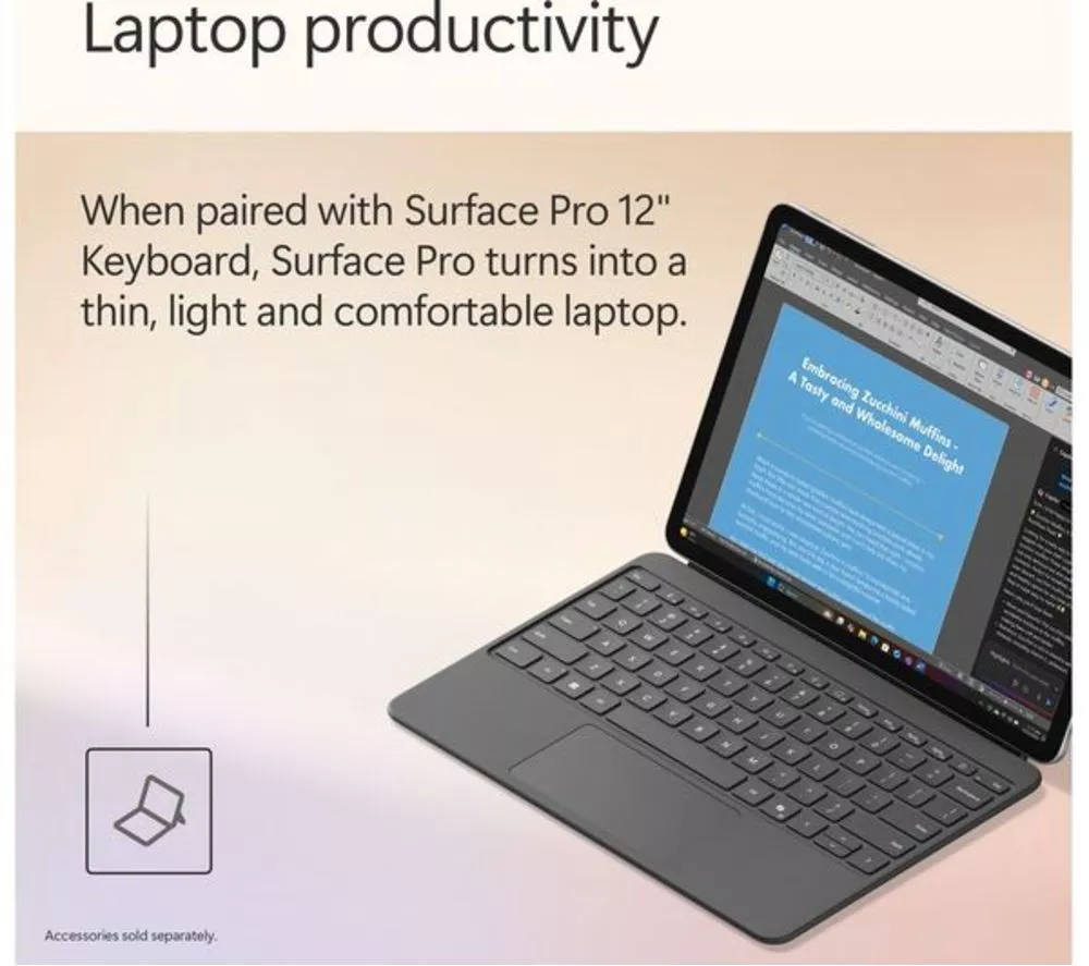 MICROSOFT 12" Surface Pro, Copilot+ PC - Snapdragon X Plus, 512 GB SSD, Platinum
