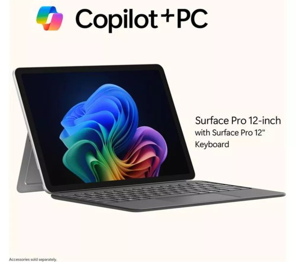 MICROSOFT 12" Surface Pro, Copilot+ PC - Snapdragon X Plus, 512 GB SSD, Platinum