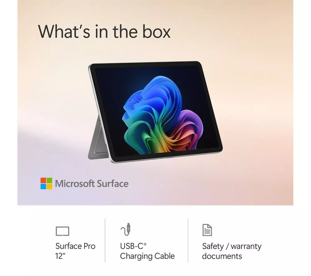 MICROSOFT 12" Surface Pro, Copilot+ PC - Snapdragon X Plus, 256 GB SSD, Platinum